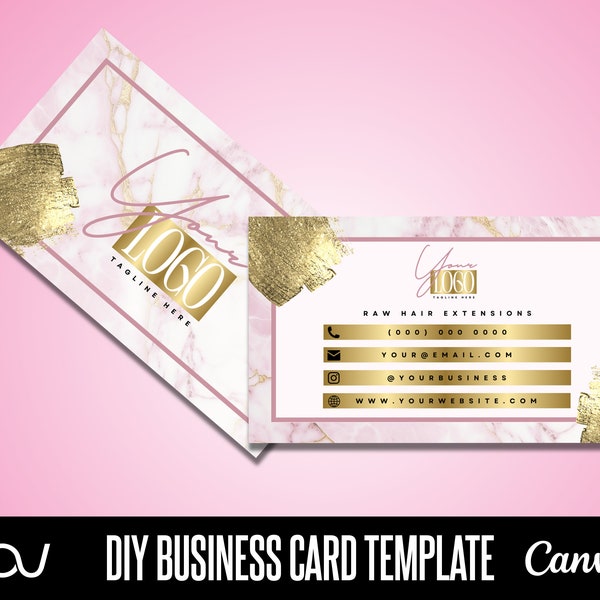 DIY Business Card Design, Pink and Gold Business Card, Metallic Business Card, Foil Business Card, Hair Stylist, Lash Tech, Nail Tech, Canva