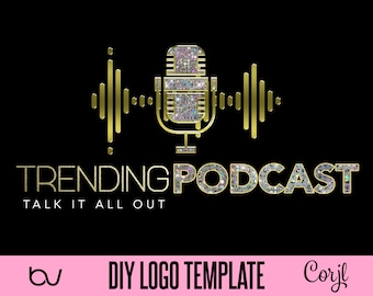DIY Podcast Logo Template, Podcast Logo Design, Neon Pink Logo, Silver Diamond Logo, Editable Podcast Logo Design, Blog Logo Template