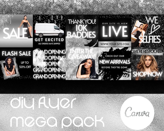 Editable Silver Business Flyer Bundle, Social Media Templates (Canva)