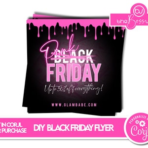 DIY Black Friday Flyer Template, Editable Glitter Pink Friday Social Media Flyer for Hair, Bundles, Boutique, Fashion, Cosmetics Holiday