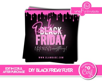 DIY Black Friday Flyer Template, Editable Glitter Pink Friday Social Media Flyer for Hair, Bundles, Boutique, Fashion, Cosmetics Holiday