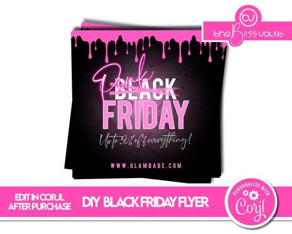 DIY Black Friday Flyer Template, Editable Glitter Pink Friday Social Media Flyer for Hair, Bundles, Boutique, Fashion, Cosmetics Holiday