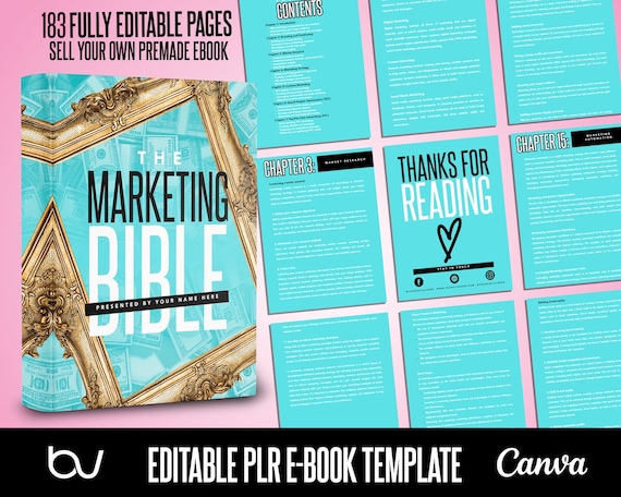 PLR Marketing eBook Template, The Marketing Bible, Editable eBook Template, Canva Template, PLR Content, Marketing Course, DIY Book Template
