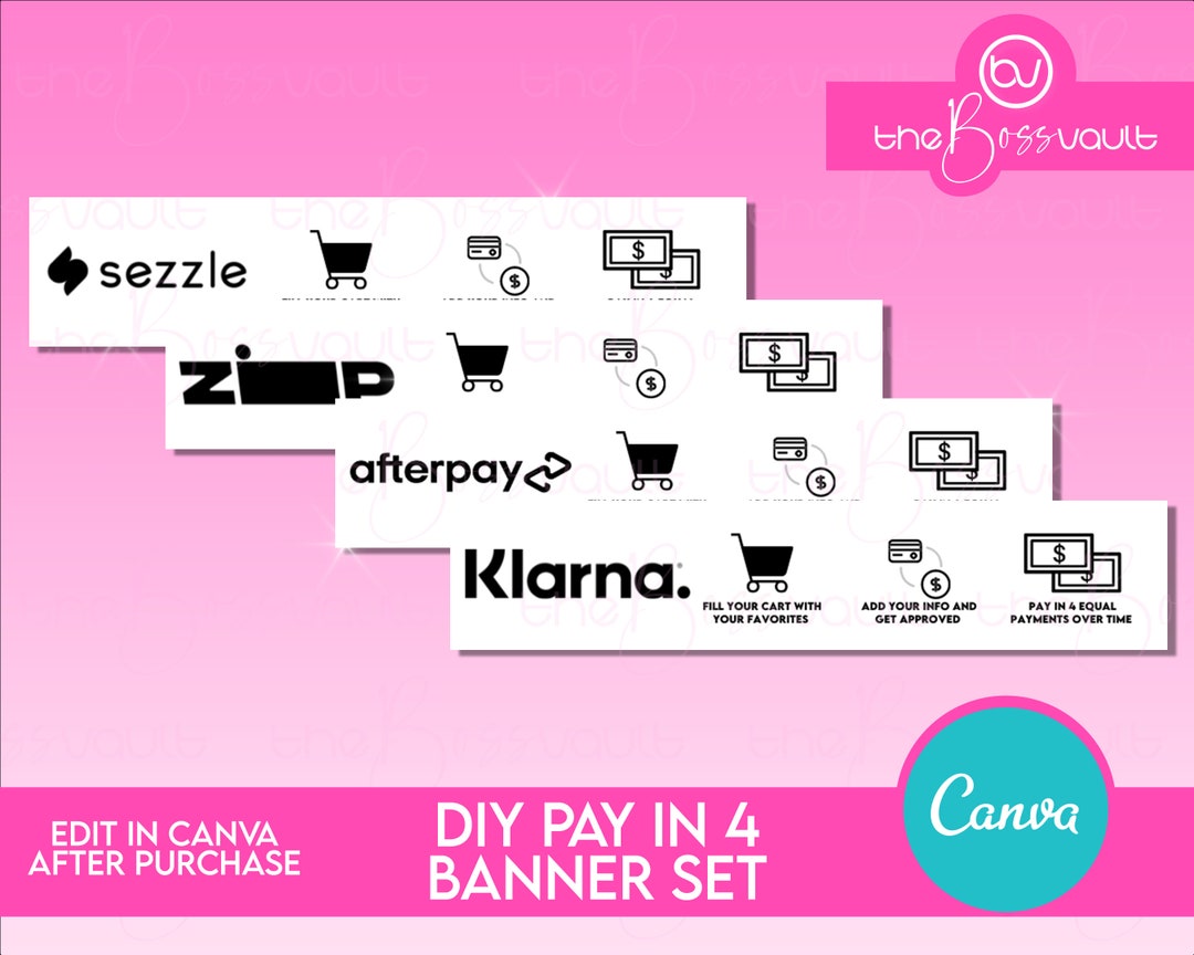 DIY Pay in 4 Payment Banners, Afterpay, Zippay, Klarna, Sezzle, Canva