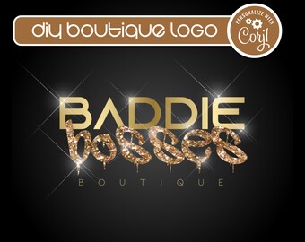 Logotipo de boutique com glitter dourado DIY, modelo de logotipo de beleza editável, design de logotipo de cabelo com cílios brilhantes, design de logotipo personalizável, logotipo de gotejamento