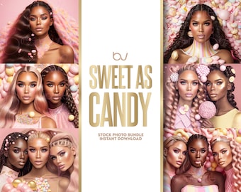 Pink and Gold Candy Themed Stock Photo Bundle, Candy Stock Photos, Hair Stock Photo Bundle, Diverse Stock Photos, Boutique Stock Photo