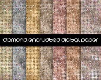 Diamond Digital Papers, Glitter Textures, Rose Gold Silver Diamond Texture, Instant Download Metallic Digital Paper, Diamond Encrusted