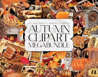 Autumn Clipart Megabundle: Fall Leaves, Pumpkins (PNG)