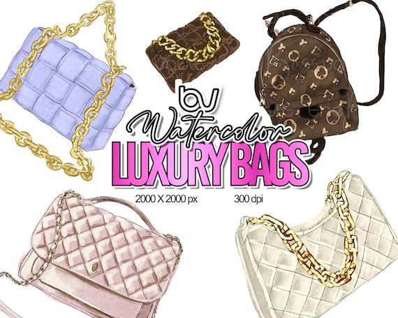 Watercolor Luxury Handbag Clipart, Watercolor Purse Clipart, Watercolor Luxury Bag Clipart, Purse Clipart, Fashion Clipart, Watercolor