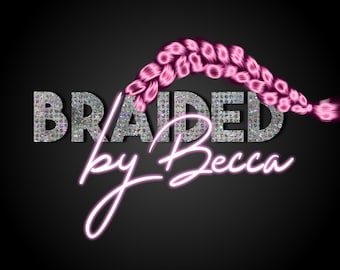 DIY Braid Glitter Logo, Hair Braider Logo, Customizable Pink Sparkle Hair Stylist Logo, Salon Hair Braiding Business Logo, Instant Download