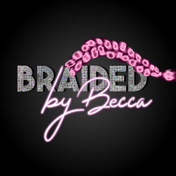 DIY Braid Glitter Logo, Hair Braider Logo, Customizable Pink Sparkle Hair Stylist Logo, Salon Hair Braiding Business Logo, Instant Download