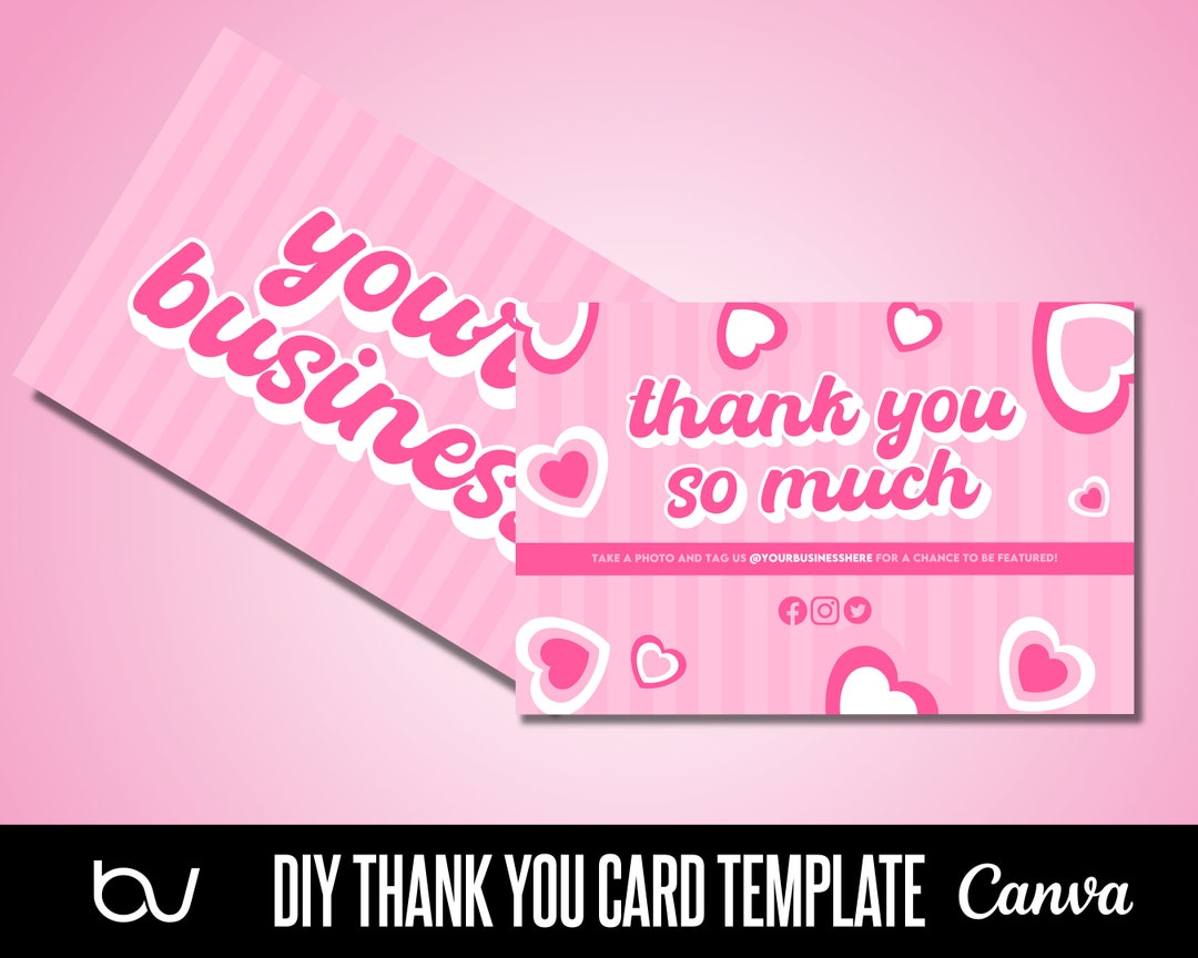 DIY Thank You Card Template, Order Insert Template, Pink Retro Thank ...
