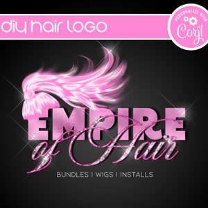 DIY Pink Hair Logo, Editable Pink Glitter Logo Template for Hair Stylist, Bundle Business, Wig Business, Instant Download Hair Logo Design