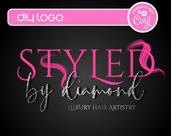DIY Pink Hair Logo, Editable Customizable Logo Design Template for Hair, Hair Stylist, Hair Salon, Hair Extensions, Bundles, Logo Design DIY