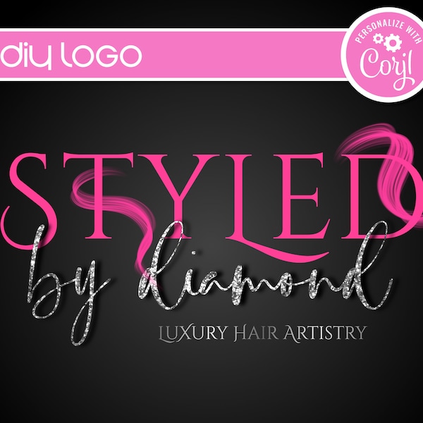 DIY Pink Hair Logo, Editable Customizable Logo Design Template for Hair, Hair Stylist, Hair Salon, Hair Extensions, Bundles, Logo Design DIY