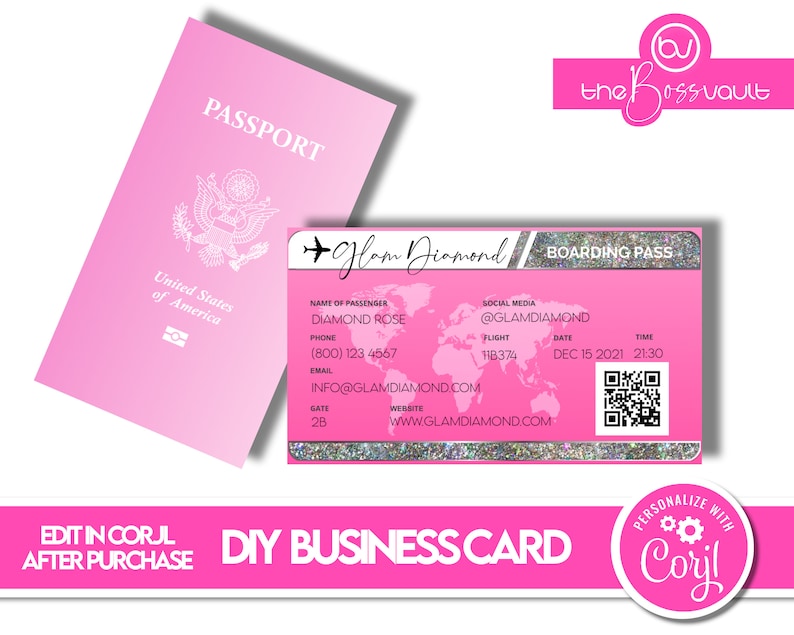 DIY Boarding Pass Business Card Instant Download Customizable Etsy