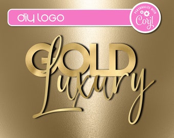 Modelo de logotipo boutique de metal dourado DIY, modelo de logotipo personalizável editável para cabelos, unhas, cílios, moda, cosméticos, design de logotipo de beleza