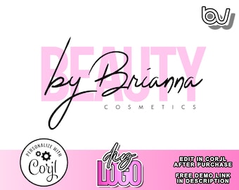 DIY Beauty Logo, Cosmetics Logo Design, Cursive Script Logo, Hair Logo, Modern Logo Design, Pink and Black Logo, Nail Logo Design, Lash Logo