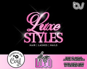DIY Pink Logo Design, Hair Logo, Lash Logo, Beauty Logo Design, Hair Logo Template, Cosmetics Logo, Boutique Logo, Glitter Logo Design