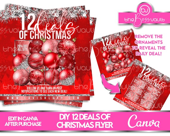 12 Days of Christmas Sale Flyer, Red Holiday Canva Template
