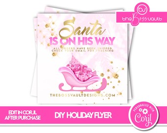 DIY Holiday Flyer Template, Your Order Has Shipped Social Media Flyer, Pink and Gold Christmas Boutique Flyer, Shipping Social Media Flyer