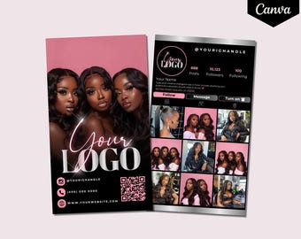 Plantilla de tarjeta de presentación rosa y negra: Tema de Instagram (descarga instantánea)