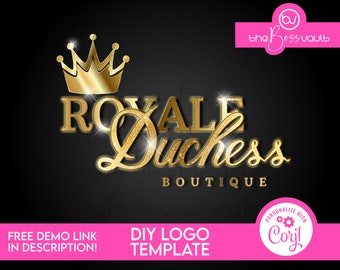 Design de logotipo metálico dourado DIY, modelo de logotipo de beleza, design de logotipo inicial, modelo de logotipo de monograma, modelo de logotipo de metal dourado, modelo de coroa