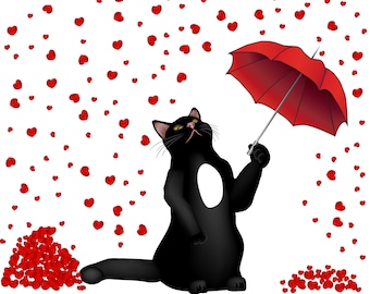 Cat Raining Hearts Card: Funny Valentine's Day Card