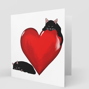 Carte de voeux grand coeur et chats / Carte de Saint Valentin / Carte d'anniversaire