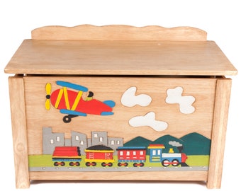 Train Toy Box Handmade Solid Rubberwood Wood Wooden Toy Blanket Box - FU-687-TRAIN