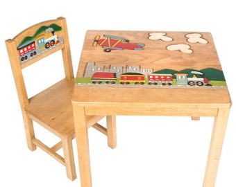 Fair Trade Train Table and Chair Handmade Using Reclaimed Rubberwood