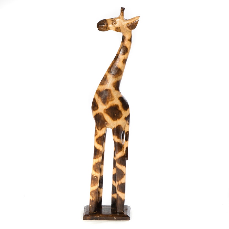 Single Standing Wooden Giraffe Hand Carved using Solid Albesia Wood Handmade in Bali GIR-01 60 Centimeters