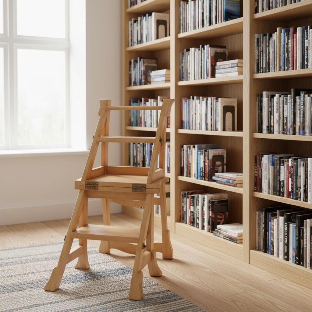 Folding Rubber Wood Library Step Chair Solid Light Wood Finish FU-PL ...