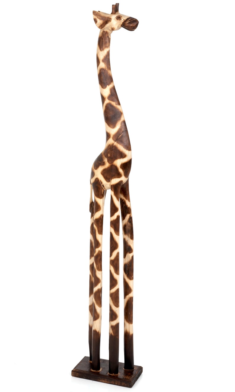 Single Standing Wooden Giraffe Hand Carved using Solid Albesia Wood Handmade in Bali GIR-01 100 Centimeters