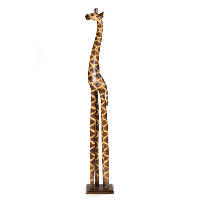 Single Standing Wooden Giraffe Hand Carved using Solid Albesia Wood Handmade in Bali GIR-01 150 Centimeters