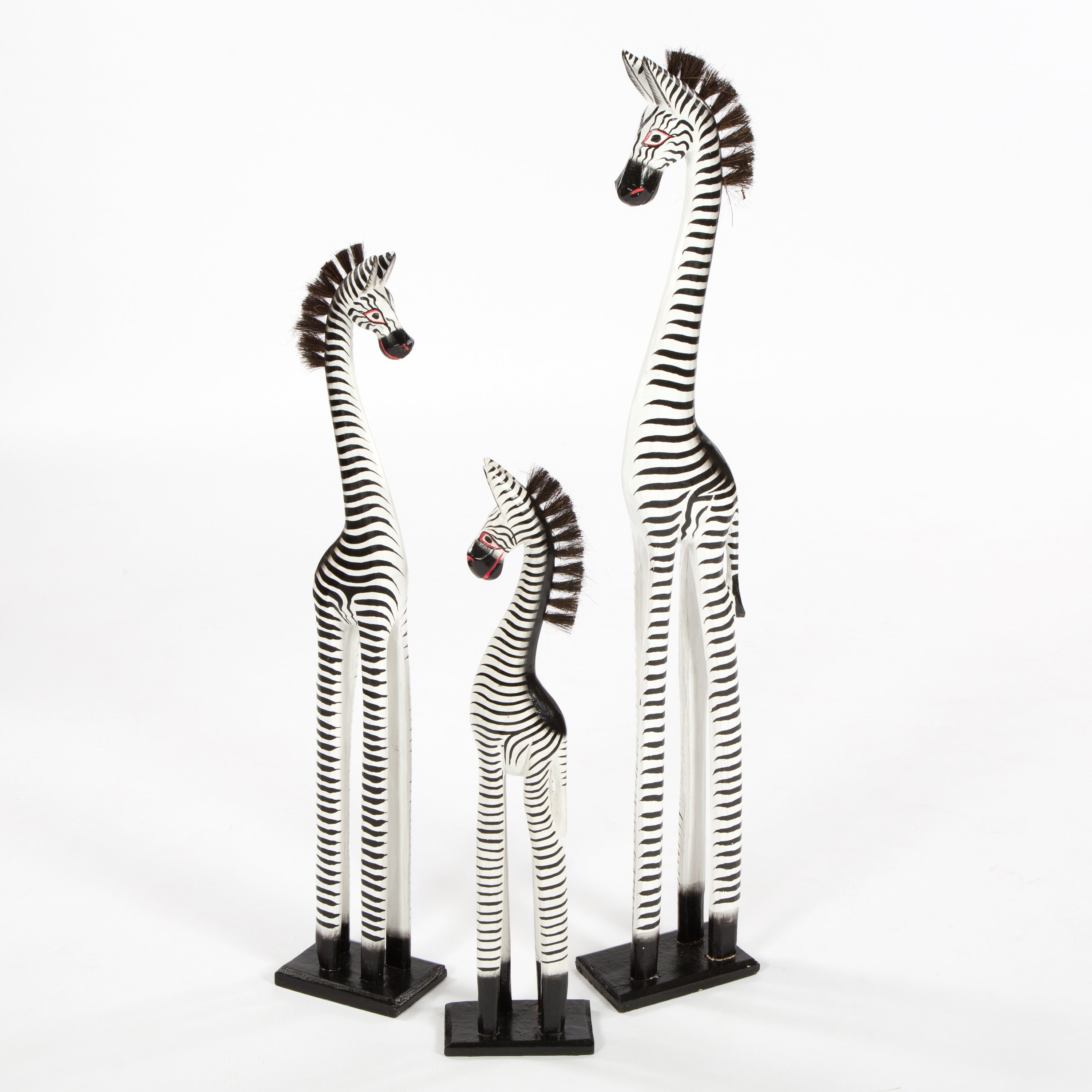 Wooden Zebra Rustic Single Standing Hand Carved Using Solid