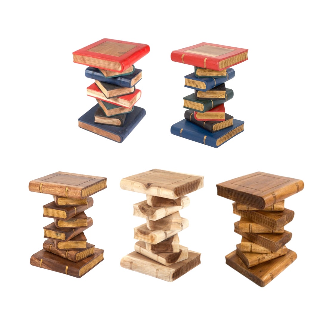 Book Stack Table Rustic Wooden Solid Book Stack Side Table Plant Stand