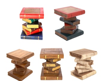 Book Stack Table Rustic Wooden Solid Plant Stand 40cm 16 inch FU-418