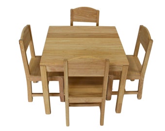Plain Fair Trade Table and Chair Handmade Using Reclaimed Rubberwood FU-928/9