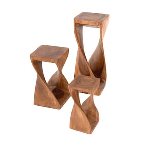 Twisted Wooden Infinity Stool Fair Trade Plant Stand Side Table Lamp Stand Table FU-617-Waxed