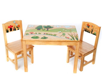 Childs Fair Trade Forest and Lagoon Table and Chair Handmade Using Reclaimed Rubberwood