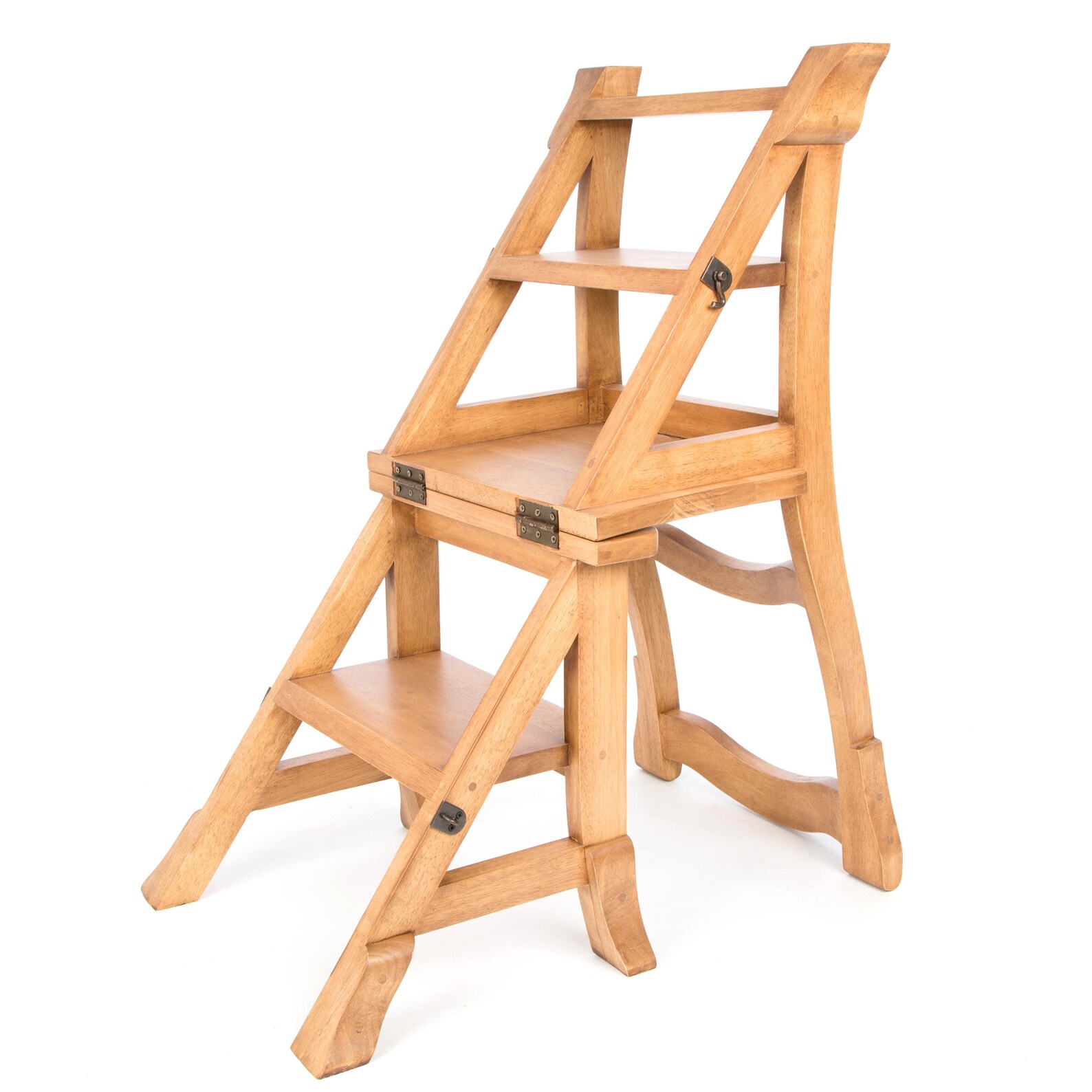 Folding Rubber Wood Library Step Chair Solid Light Wood Finish FU-PL ...
