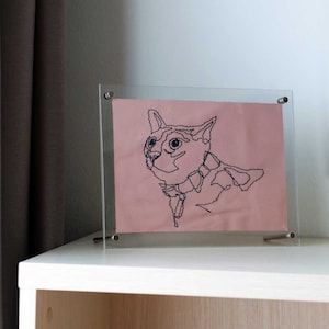Custom Embroidered Pet Portrait on Leather | Acrylic Frame & Gift Message Card | Custom Pet Memorial | Custom Cat Portrait for House Decor