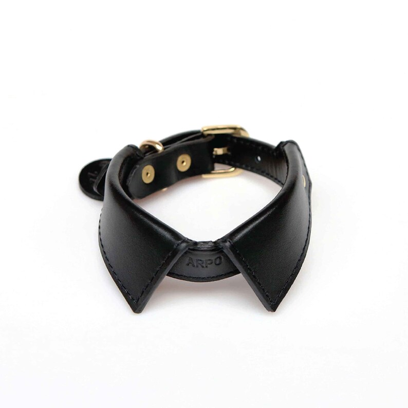 Personalized black soft leather cat shirt collar with custom name