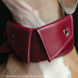 Burgundy soft leather wide dog shirt collar with name engraved, Italian greyhound collar, Whippet collar, Sighthound collar, Dog lover gift