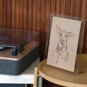 Custom Embroidered Pet Portrait on Leather | Acrylic Frame & Gift Message Card | Custom Pet Memorial | Custom Dog Portrait for House Decor