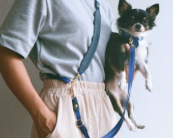 Hands-free Dog Leash | Adjustable Length Lightweight Crossbody dog leash | Hip Waist dog leash | Soft leather handle leash | Classic