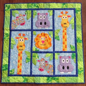 Blake's Jungle Quilt Pattern PDF - Baby Quilt PDF - Child Quilt PDF - Quilt Pattern Download - Lion - Giraffe - Hippo - Zebra