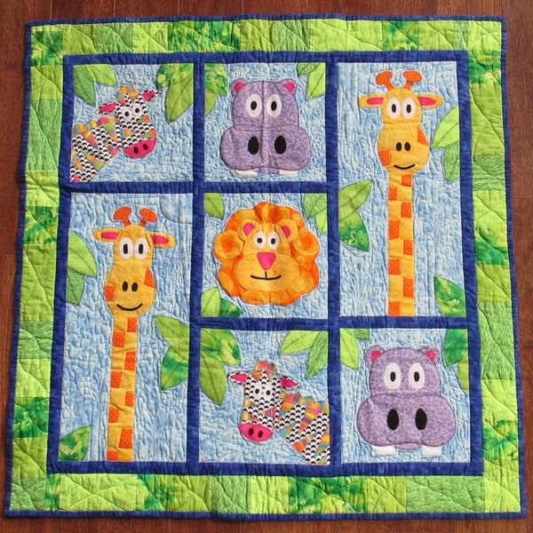 Blake's Jungle Quilt Pattern PDF - Baby Quilt PDF - Child Quilt PDF - Quilt Pattern Download - Lion - Girafe - Hippopotame - Zèbre