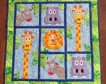 Blake's Jungle Quilt Pattern PDF - Baby Quilt PDF - Child Quilt PDF - Quilt Pattern Download - Lion - Girafe - Hippopotame - Zèbre